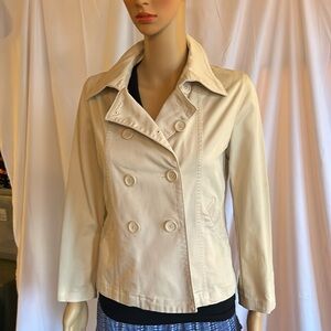 Gap double breasted stretch khaki blazer with decorative belt on the back